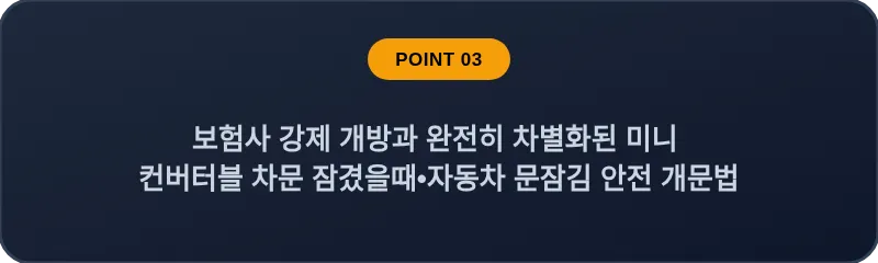 보험사 강제 개방과 완전히 차별화된 미니 컨버터블 차문 잠겼을때•자동차 문잠김 안전 개문법
