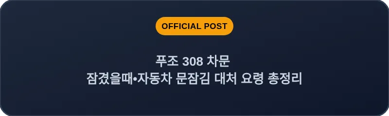 푸조 308 차문 잠겼을때 자동차 문잠김 대처 요령 총정리