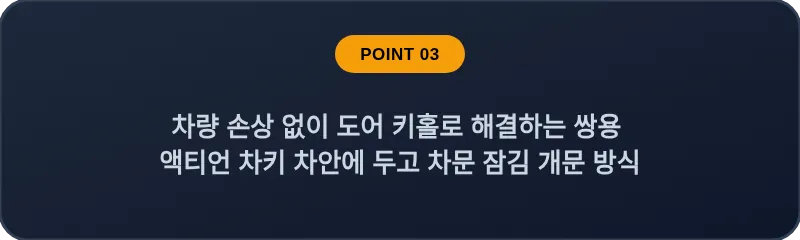 차량 손상 없이 도어 키홀로 해결하는 쌍용 액티언 차키 차안에 두고 차문 잠김 개문 방식