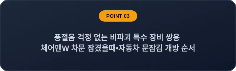 풍절음 걱정 없는 비파괴 특수 장비 쌍용 체어맨W 차문 잠겼을때 자동차 문잠김 개방 순서