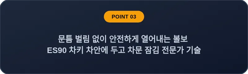 문틈 벌림 없이 안전하게 열어내는 볼보 ES90 차키 차안에 두고 차문 잠김 전문가 기술