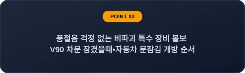 풍절음 걱정 없는 비파괴 특수 장비 볼보 V90 차문 잠겼을때 자동차 문잠김 개방 순서