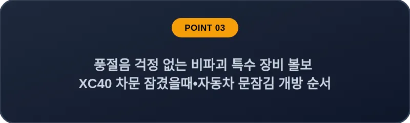 풍절음 걱정 없는 비파괴 특수 장비 볼보 XC40 차문 잠겼을때 자동차 문잠김 개방 순서