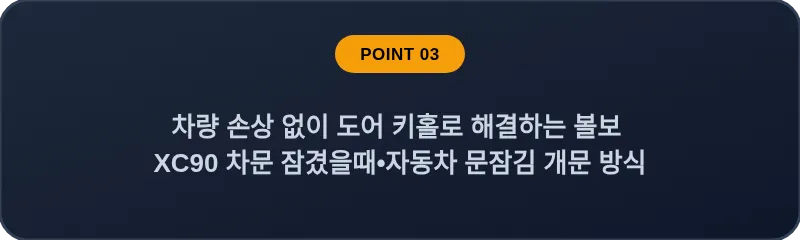 차량 손상 없이 도어 키홀로 해결하는 볼보 XC90 차문 잠겼을때 자동차 문잠김 개문 방식